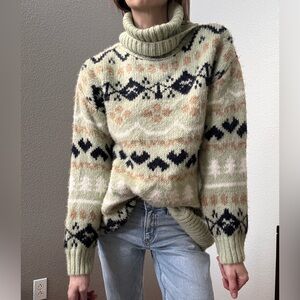 Anthropologie Multicolor Patterned Turtleneck Sweater